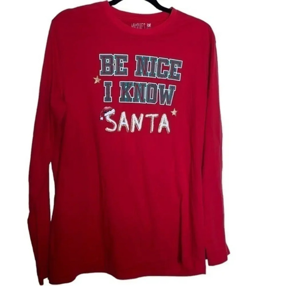 Men's "Be Nice I Know Santa" Long‎ Sleeved Tee Size Medium (M) - Picture 1 of 3